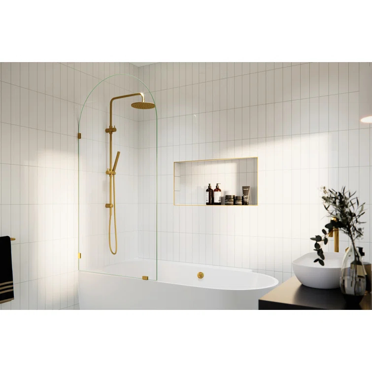Venus 34 in. x 66.75 in. Frameless Arched Single Fixed Bath Panel