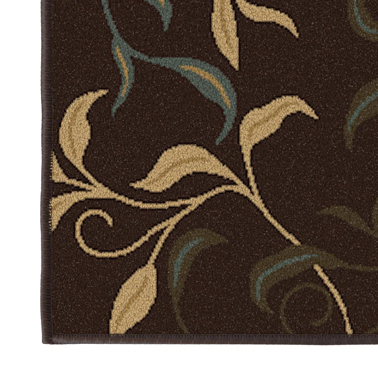 Ottohome Non-Slip Leaves Area Rug For Living Room, Hallway Runner, Entryway Rug, Brown