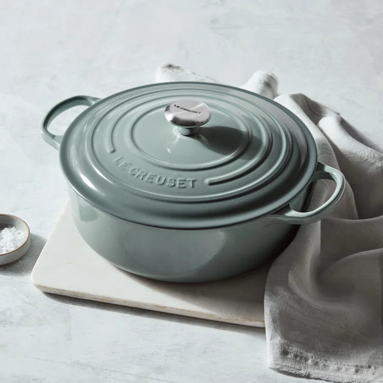Oyster Gray Enameled Cast Iron Wide Dutch Oven, 6.75 Qt.