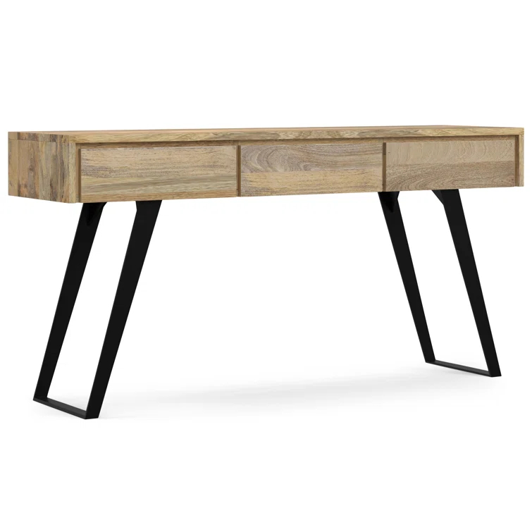 Lowry 60"W Solid Wood Modern Industrial Storage Console Table with 3 Storage Drawers and Metal Legs