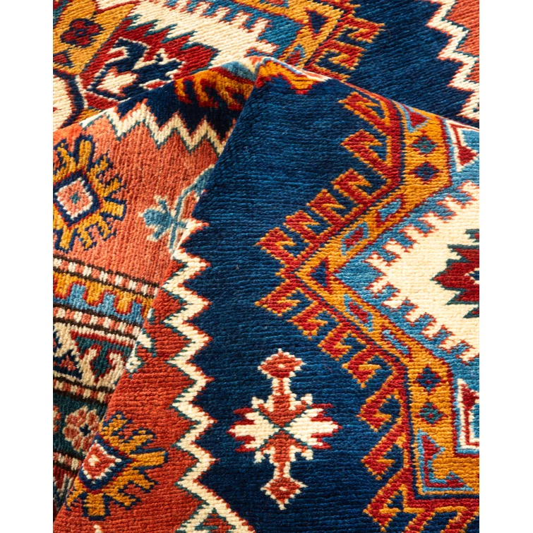 One of a Kind Hand Made Tribal Tribal Wool Area Rug Orange 5 x 8