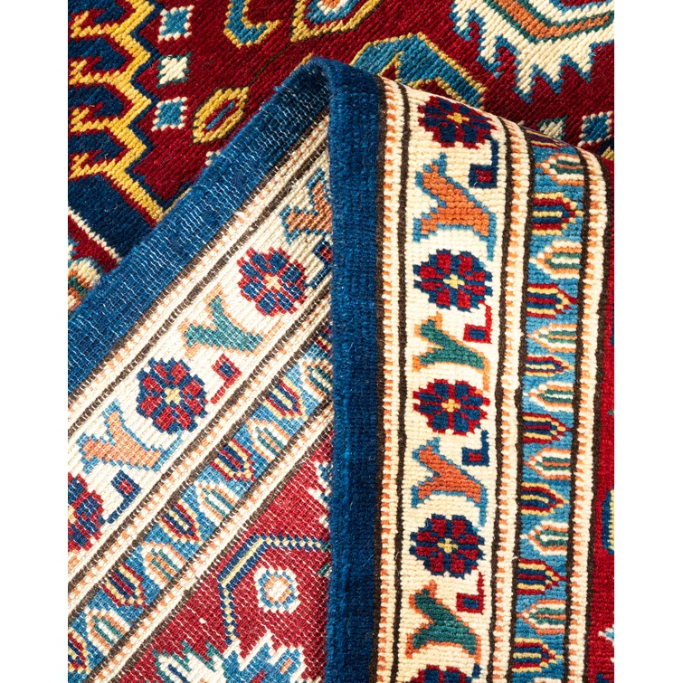 One of a Kind Hand Made Tribal Tribal Wool Area Rug Blue 5 X 7