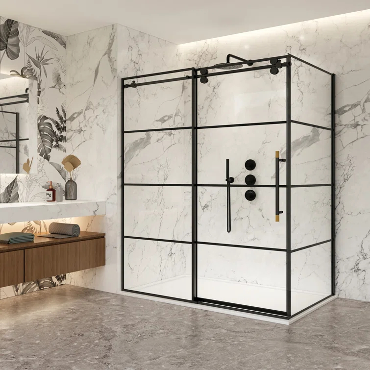 Vinnova 320068+36P-MB Losar 68'' W 78'' H Framed Rectangle Reversible Shower Enclosure