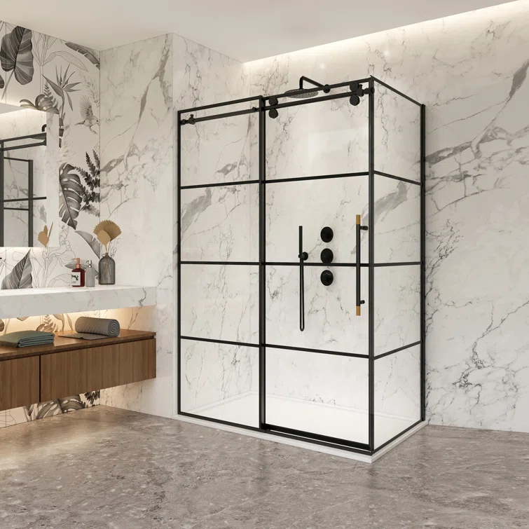 Vinnova 320048+36P-MB Losar 48'' W 78'' H Framed Rectangle Reversible Shower Enclosure