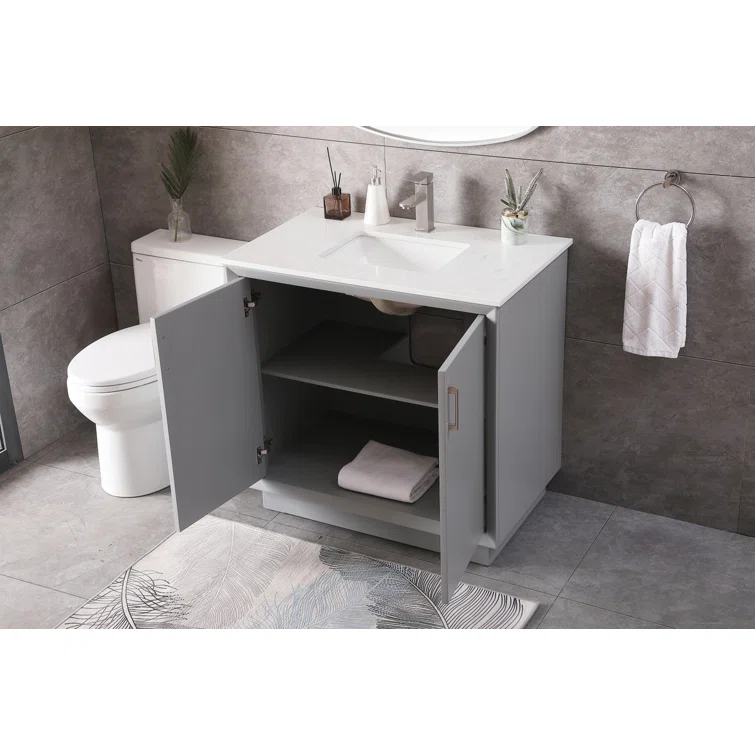 Hayes 36'' Single Bathroom Vanity with Engineered Marble Top
