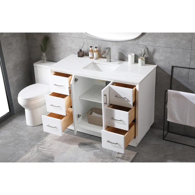 Hayes 54'' Single Bathroom Vanity with Engineered Marble Top