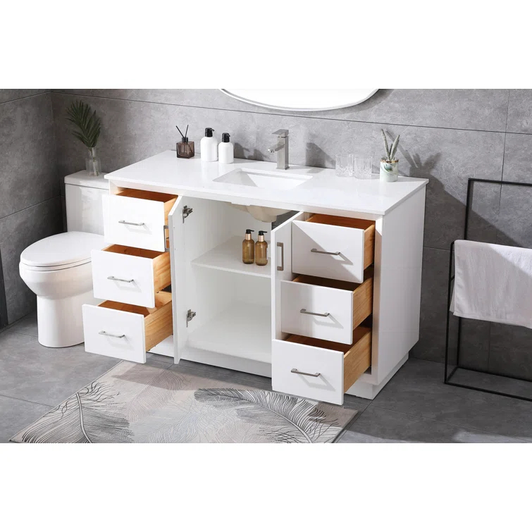 Hayes 54'' Single Bathroom Vanity with Engineered Marble Top