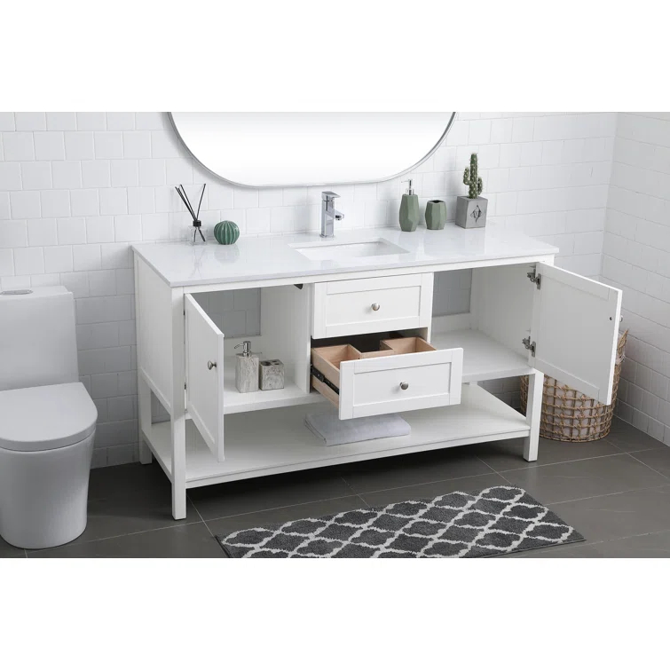 Hokku Designs Heath 60'' Double Bathroom Vanity with Engineered Marble Top