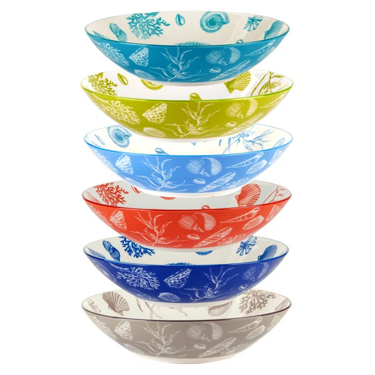 Seaside Set of 6  Soup Pasta Bowl 6 asst 9.25in Diam x 2.25in 40oz (Set of 6)