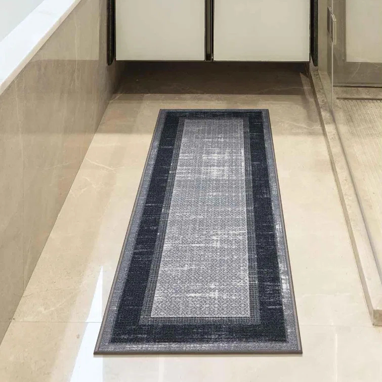 Non-Slip Bordered Area Rug For Living Room, Hallway Runner, Entryway Rug