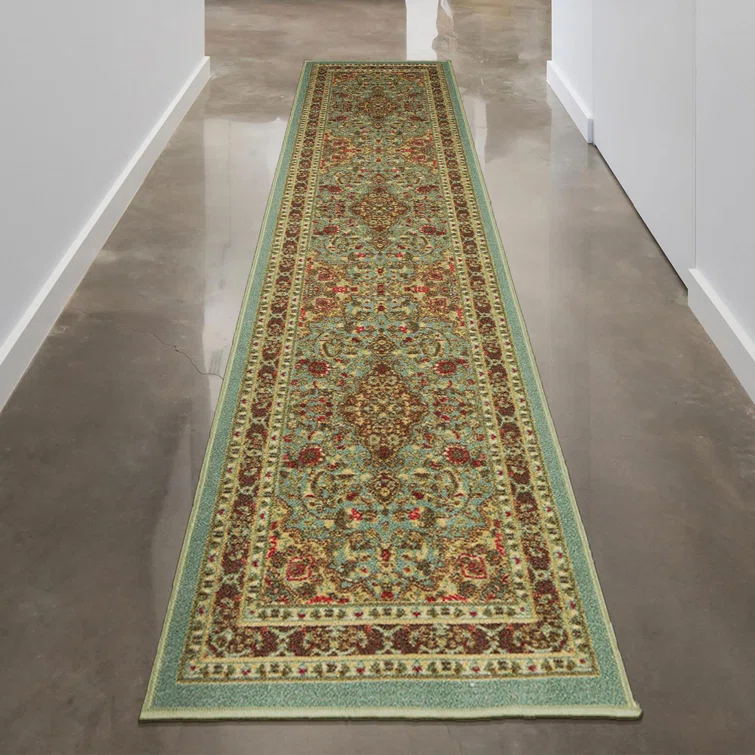 Ottohome Non-Slip Medallion Oriental Area Rug For Living Room, Hallway, Entryway Rug, Dark Red