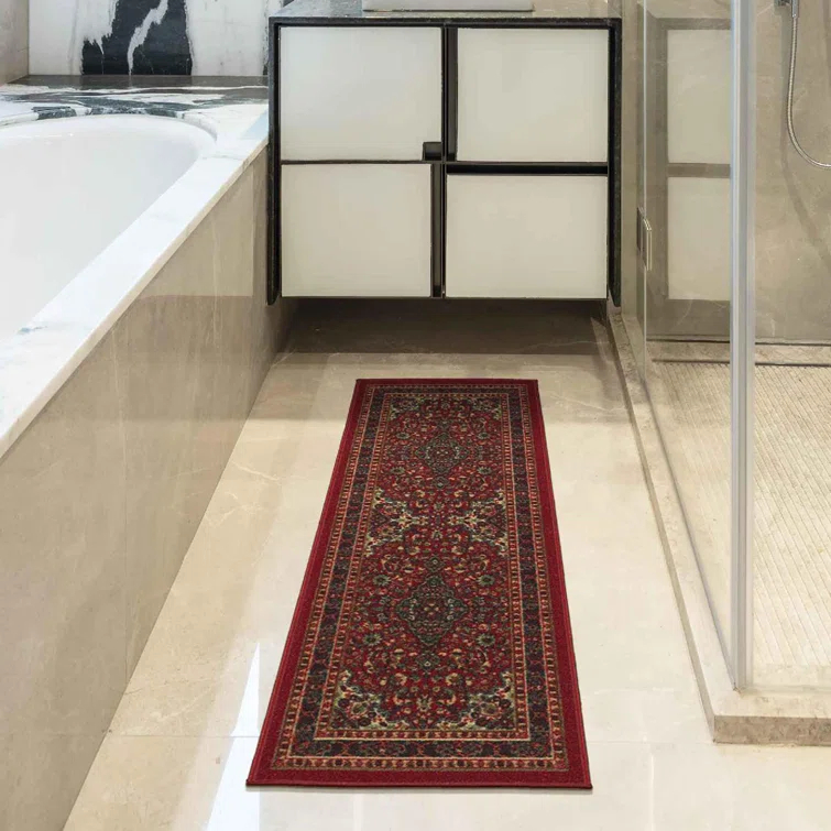 Ottohome Non-Slip Medallion Oriental Area Rug For Living Room, Hallway, Entryway Rug, Dark Red