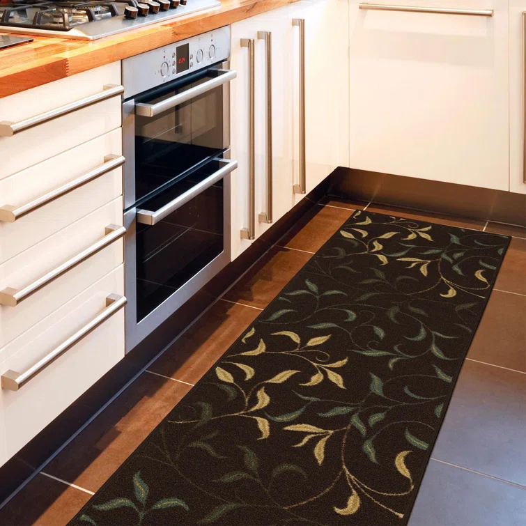 Ottohome Non-Slip Leaves Area Rug For Living Room, Hallway Runner, Entryway Rug, Brown