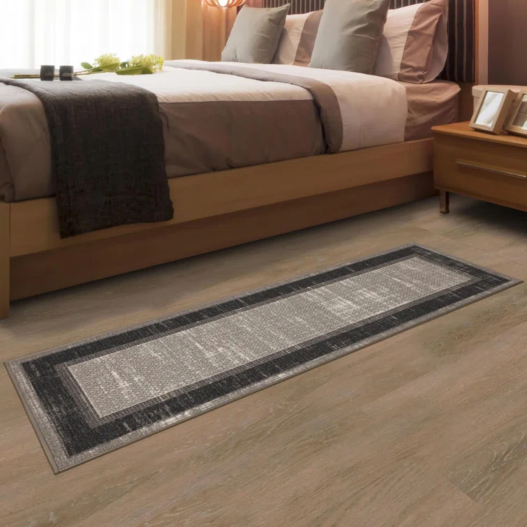 Non-Slip Bordered Area Rug For Living Room, Hallway Runner, Entryway Rug