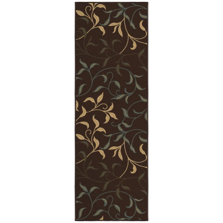 Ottohome Non-Slip Leaves Area Rug For Living Room, Hallway Runner, Entryway Rug, Brown