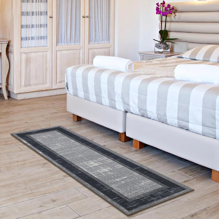 Non-Slip Bordered Area Rug For Living Room, Hallway Runner, Entryway Rug