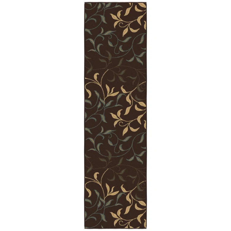 Ottohome Non-Slip Leaves Area Rug For Living Room, Hallway Runner, Entryway Rug, Brown