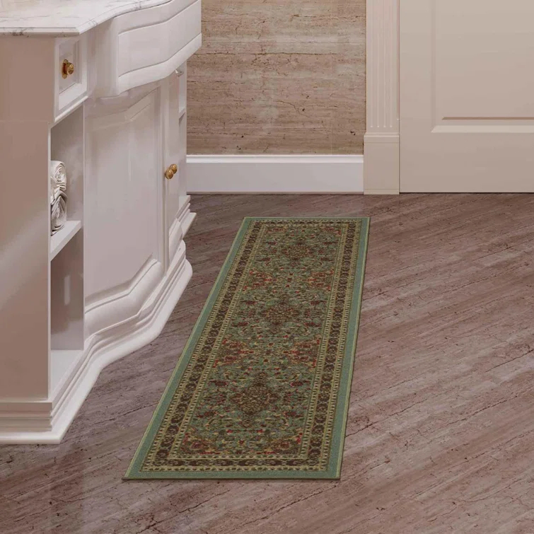 Ottohome Non-Slip Medallion Area Rug For Living Room, Hallway Runner, Entryway Rug, Seafoam Green