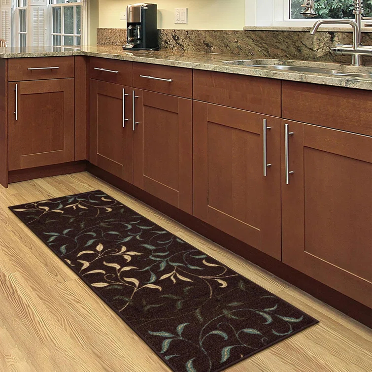 Ottohome Non-Slip Leaves Area Rug For Living Room, Hallway Runner, Entryway Rug, Brown