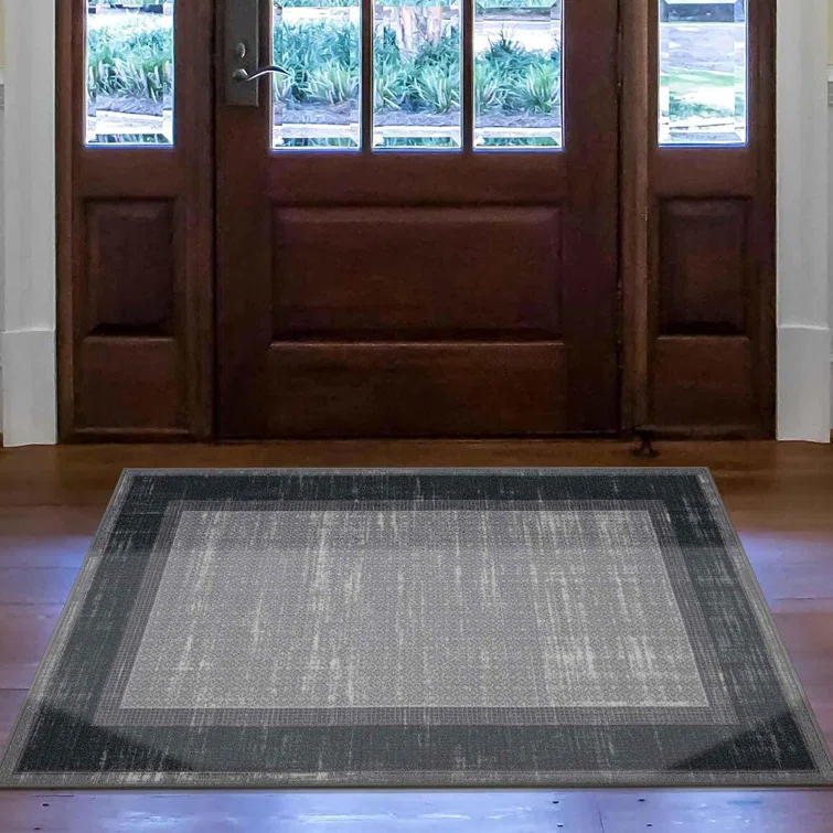 Non-Slip Bordered Area Rug For Living Room, Hallway Runner, Entryway Rug