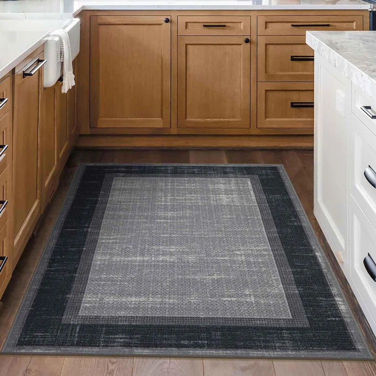 Non-Slip Bordered Area Rug For Living Room, Hallway Runner, Entryway Rug