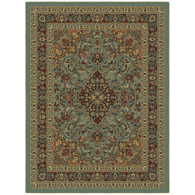 Ottohome Non-Slip Medallion Oriental Area Rug For Living Room, Hallway, Entryway Rug, Dark Red