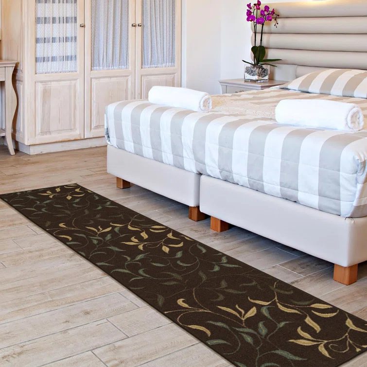 Ottohome Non-Slip Leaves Area Rug For Living Room, Hallway Runner, Entryway Rug, Brown