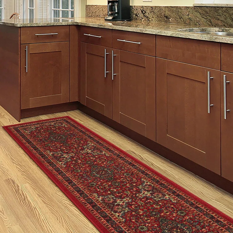 Ottohome Non-Slip Medallion Oriental Area Rug For Living Room, Hallway, Entryway Rug, Dark Red