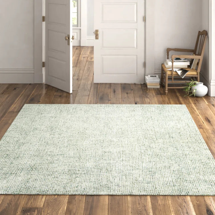 Britley Handmade Tufted Wool Area Rug in Light Green/Ivory