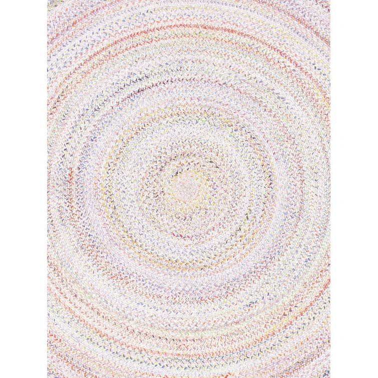 Geometric Hand Braided Polyester Indoor / Outdoor Area Rug in Blue/Red/Ivory