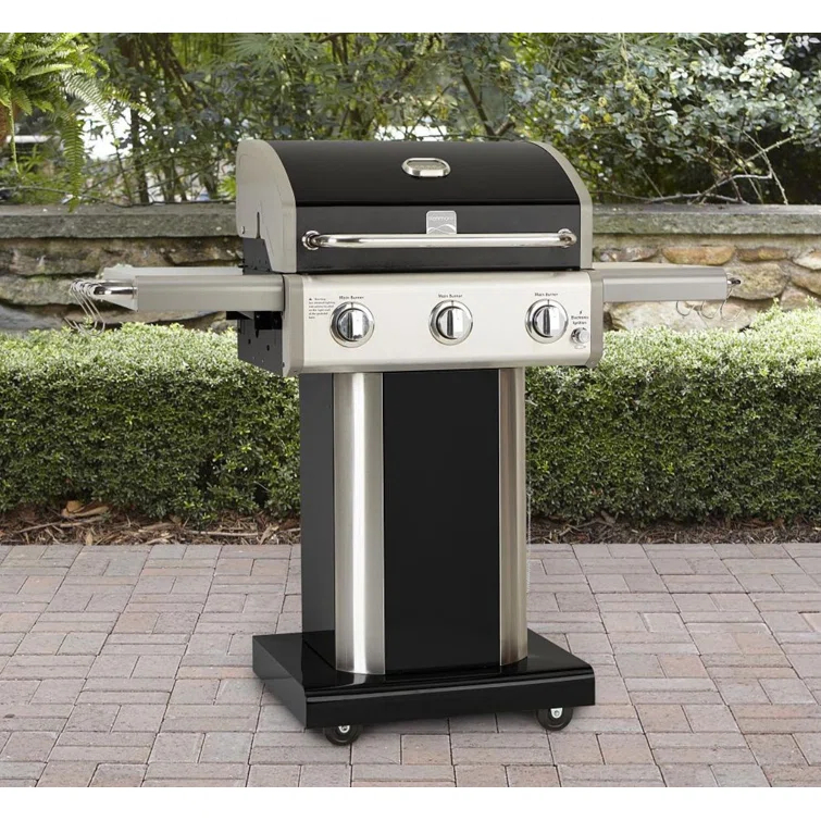 Kenmore 3-Burner Propane Gas Grill with Foldable Side Tables for Outdoor BBQ