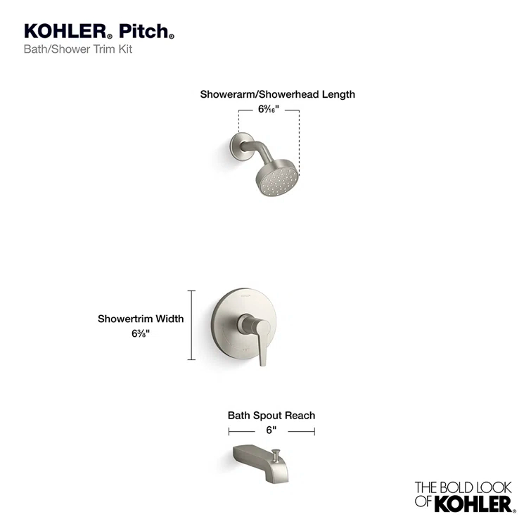 Kohler Pitch Rite-Temp Bath And Shower Trim With 1.75 GPM Water-Saving Single-Function Showerhead, Single Spray Setting