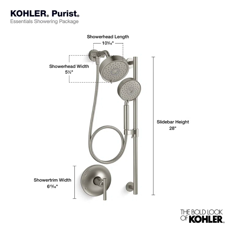 Kohler Purist Performance Showering Kit, 2.5 GPM Multifunction Showerhead and Handshower Package, Three Spray Settings
