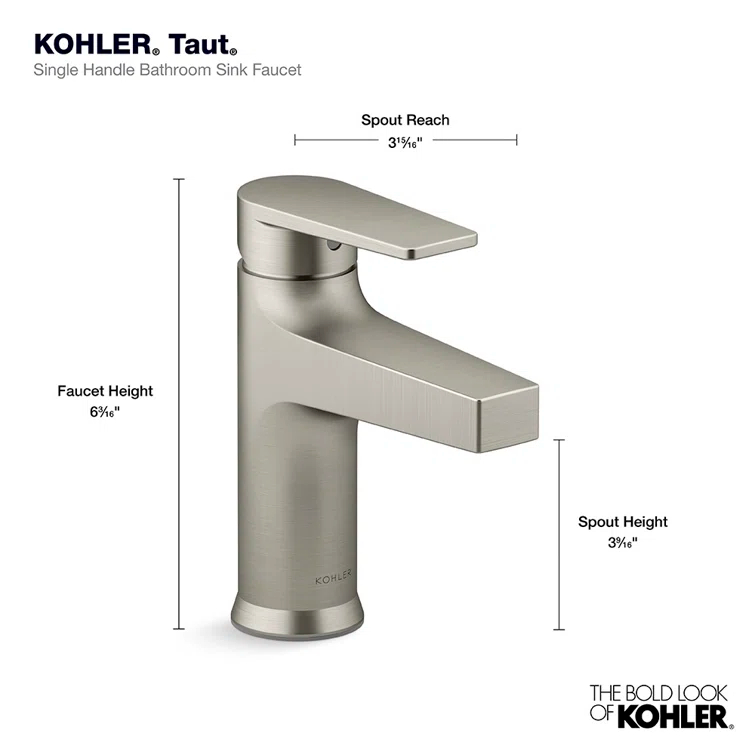 Kohler Taut Single-Handle Bathroom Faucet with Pop-Up Drain Assembly, One Hole Bathroom Sink Faucet, 1.2 gpm