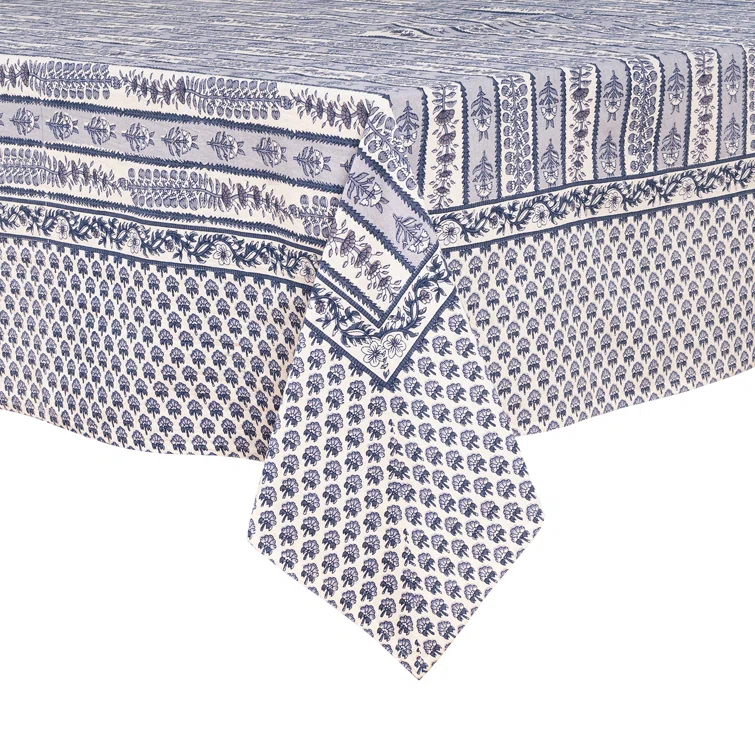 Blue Marine Floral Rectangular Fabric Tablecloth 71x128