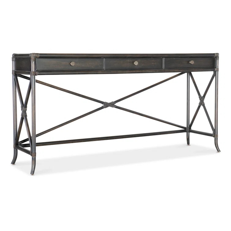 Black Sand Transitional Wood Console Table with Storage
