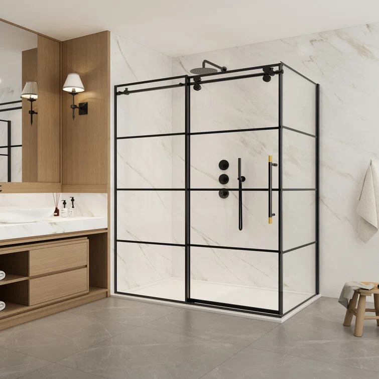 Vinnova 320068+36P-MB Losar 68'' W 78'' H Framed Rectangle Reversible Shower Enclosure