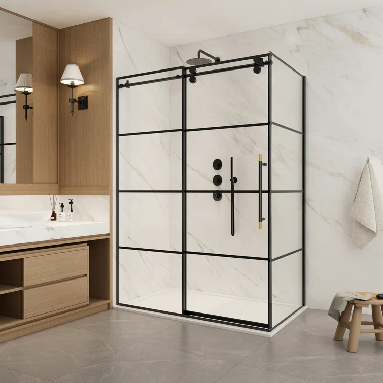 Vinnova 320048+36P-MB Losar 48'' W 78'' H Framed Rectangle Reversible Shower Enclosure