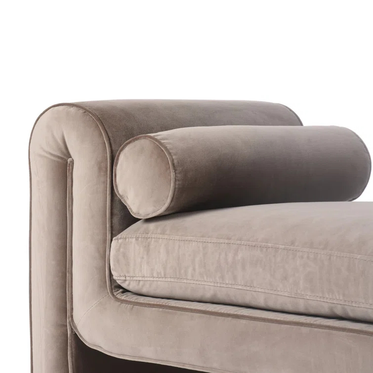 Camel Velvet Upholstered Sled Leg Accent Bench