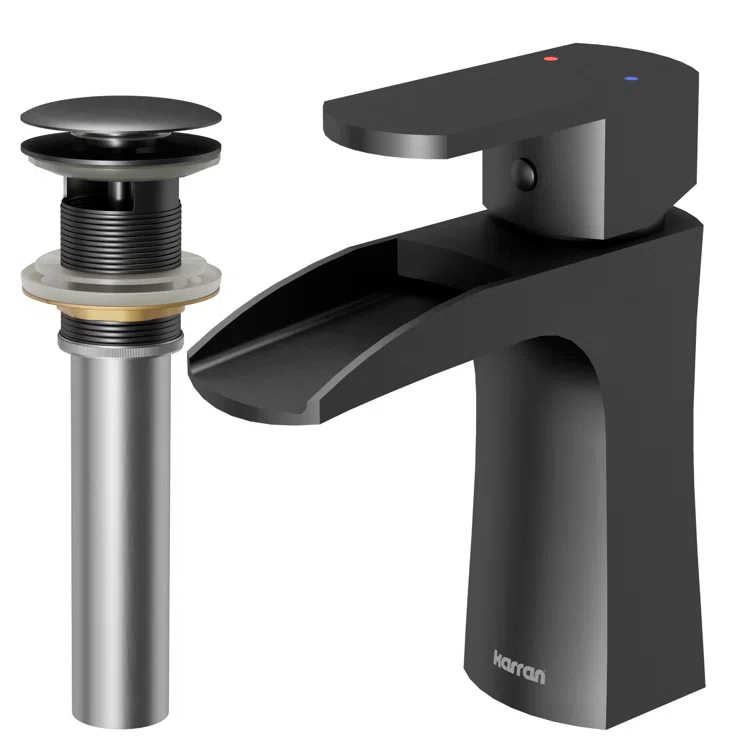 Karran Kassel Single Handle Single Hole Basin Bathroom Faucet With Matching Pop-up Drain