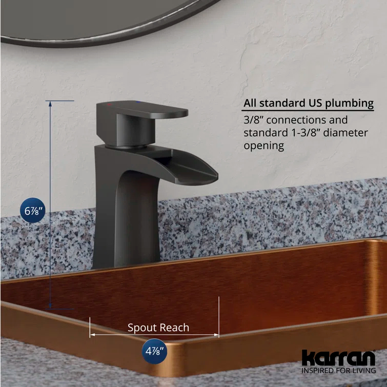 Karran Kassel Single Handle Single Hole Basin Bathroom Faucet With Matching Pop-up Drain