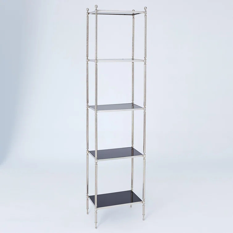 Nickel and Black Brass Frame Etagere Bookcase with Marble Shelves