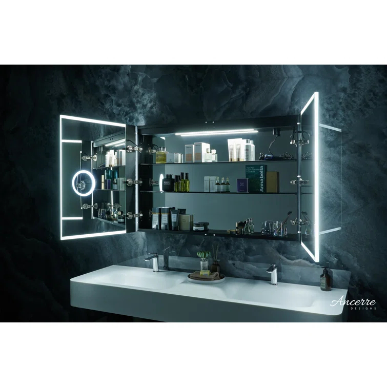 Ancerre Designs Pagani LED Mirror Medicine Cabinet With Defogger, Dimmer, Magnifier & USB Outlet