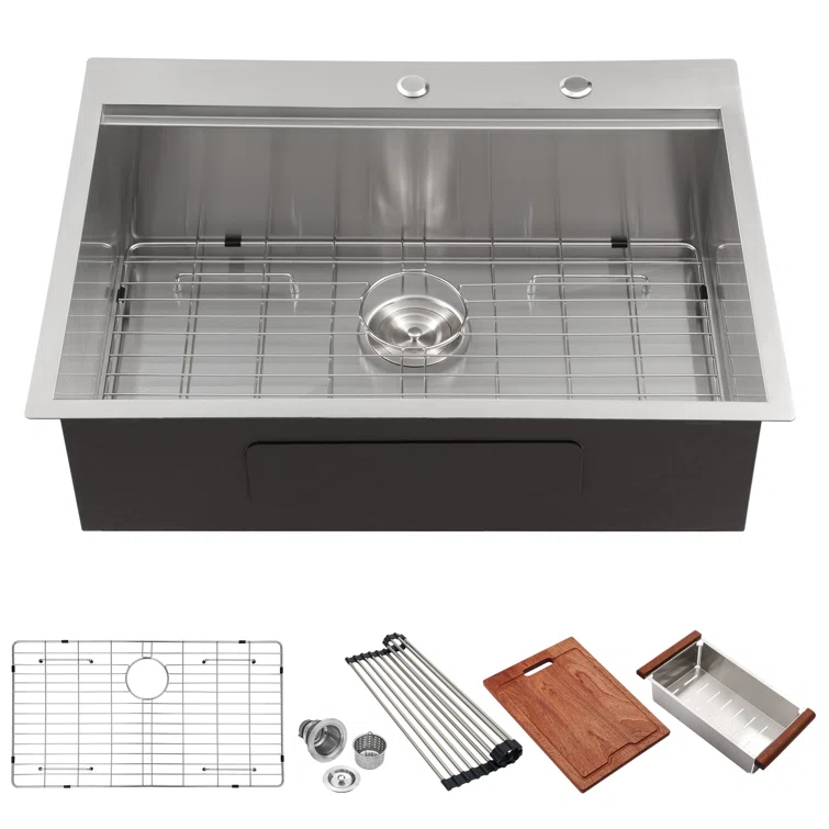 Sarlai S-LTS3022A1 30" L x 22" W Drop-In Workstation Single Bowl Stainless Steel Kitchen Sink