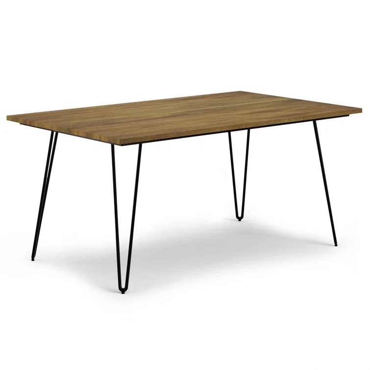 Hunter 66"W Solid Mango Wood Dining Table, Industrial Style with Hairpin Legs, Seats 6