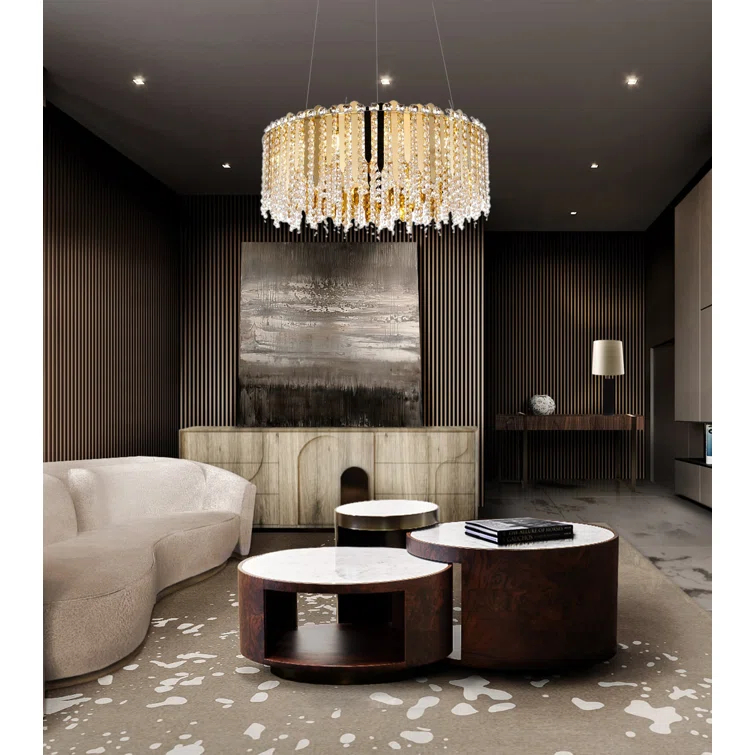 Eranda Gold Stainless Steel 24" Drum Chandelier with Crystal Beads