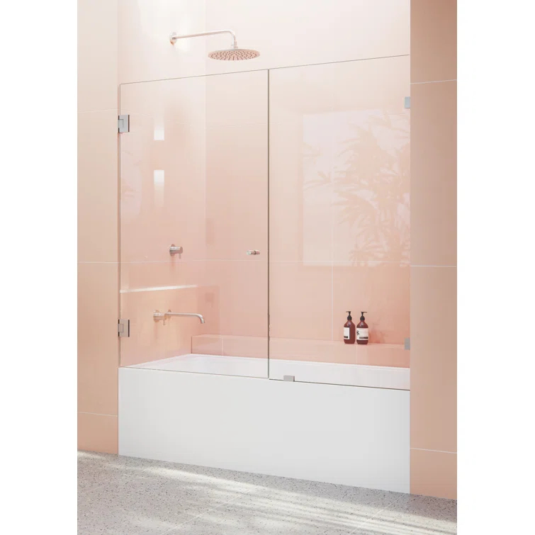 Glass Warehouse Illume 58.75 in. x 58.25 in. Fully Frameless Hinge Bathtub Door B-WH-58.75-BN