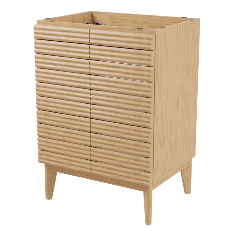 Calandre 24" Slat Modern Farmhouse 2-Shelf Bath Vanity Cabinet Only (Sink Basin not Included)