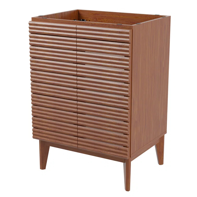 Calandre 24" Slat Modern Farmhouse 2-Shelf Bath Vanity Cabinet Only (Sink Basin not Included)