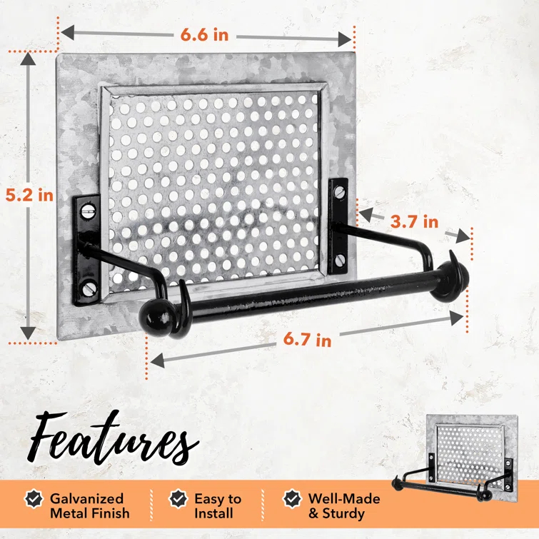 Wall Mount Rustic Toilet Paper Holder with Hole Punch Detail